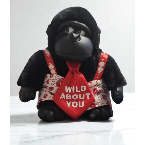Wild About You Gorilla Plush Doll with Red Tie and Heart-Print Overalls - Picture 1 of 7